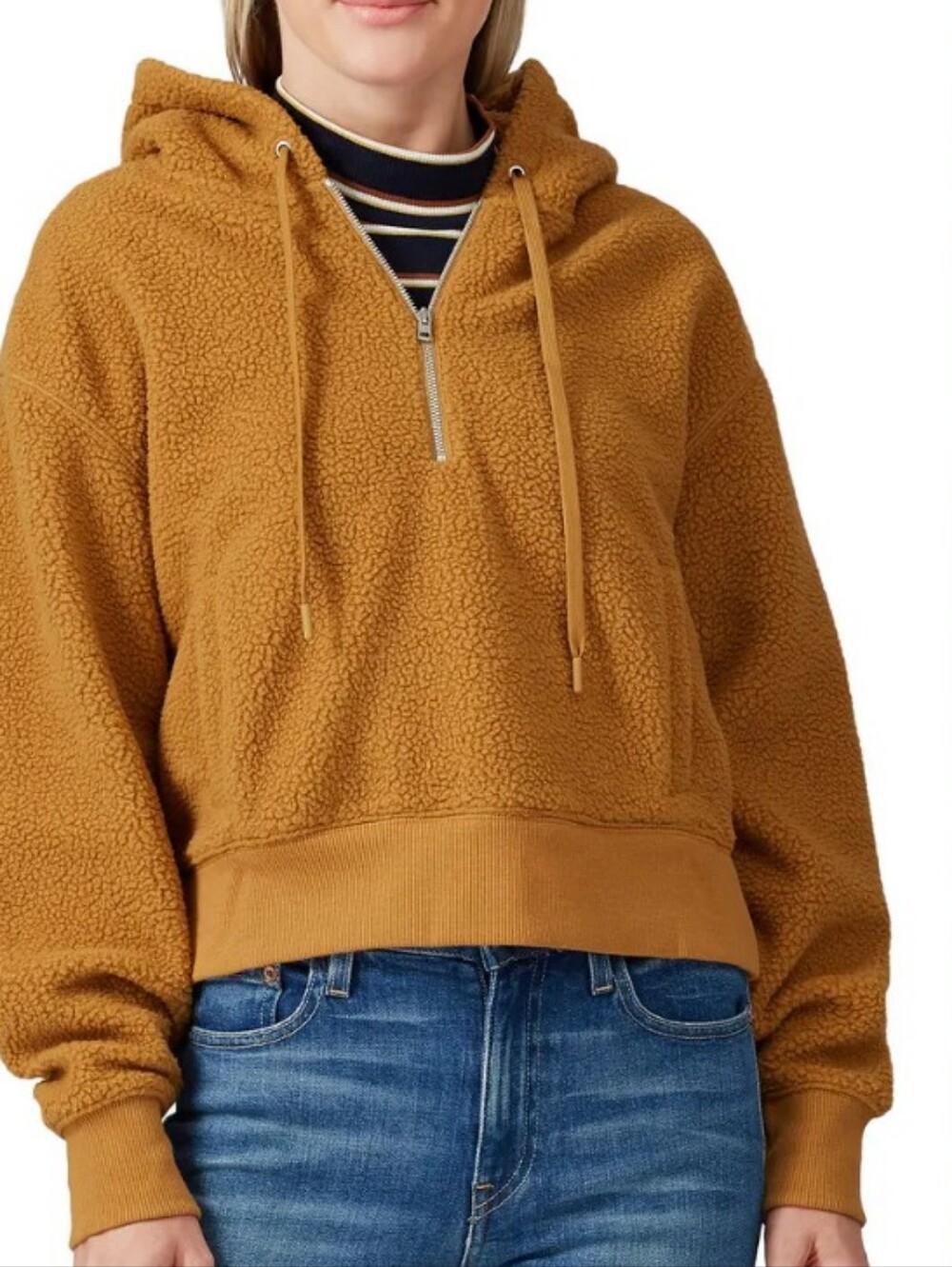 Club Monaco Half-Zip Hooded Sherpa Sweatshirt Light Brown